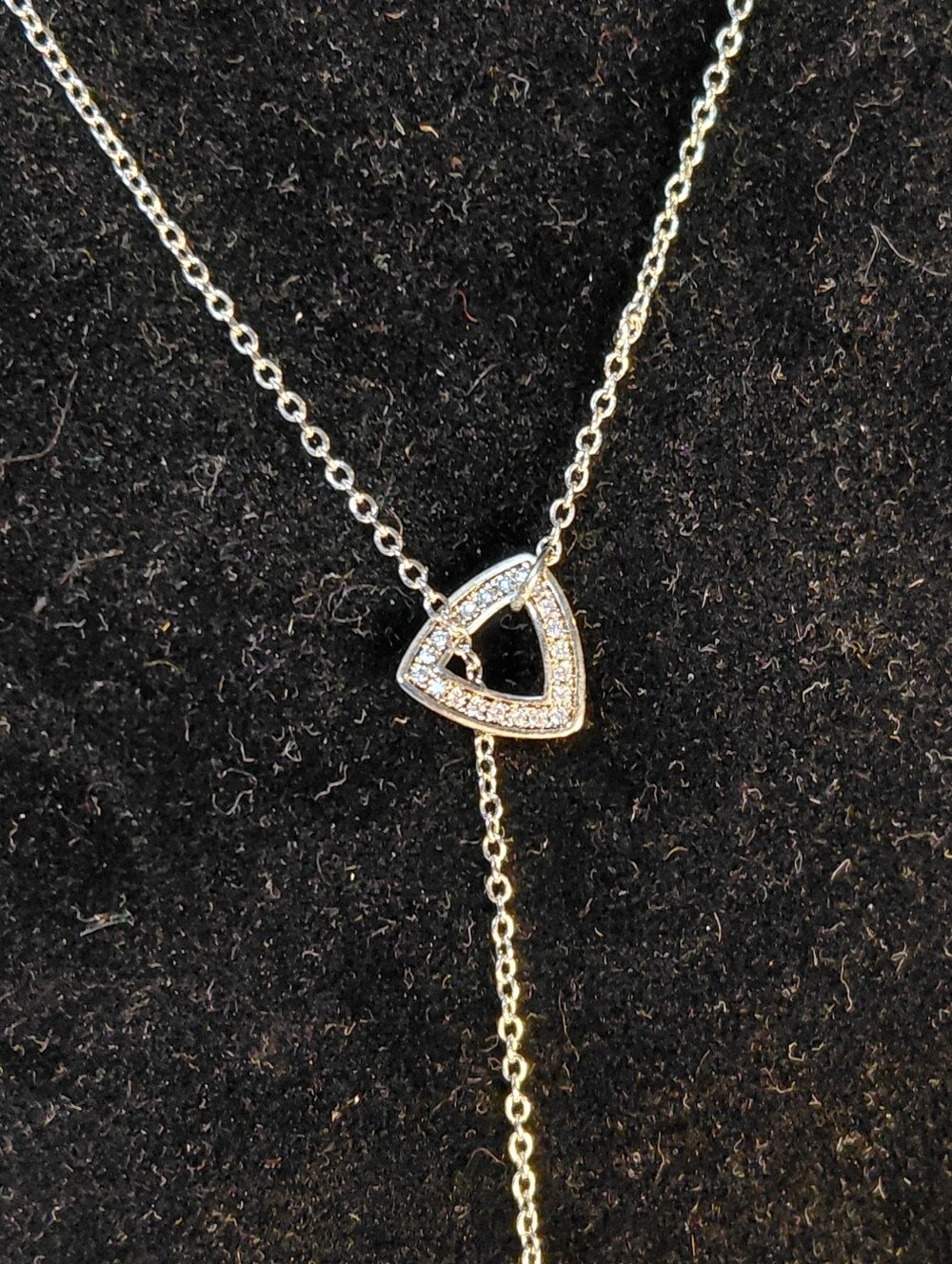 New Adjustable Silver Teardrop & Blue Opal Triangle Lariat Necklace - Women - Picture 4 of 8